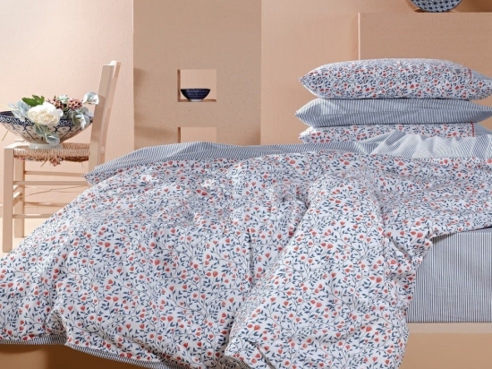 Σεντόνια Erika 33 (Σετ 3τμχ) Blue-Terracotta Kentia Μονό 160x270cm 100% Βαμβάκι