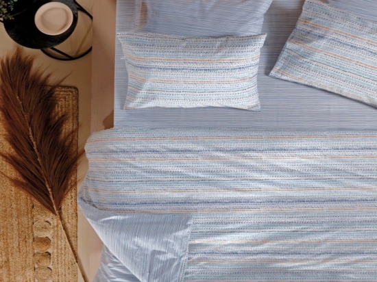 Σεντόνια Kilmi 01 (Σετ 4τμχ) Blue-Mustard Kentia Υπέρδιπλο 240x270cm 100% Βαμβάκι