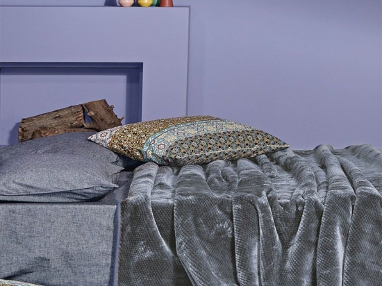 Κουβέρτα Βελουτέ Bella 24 Dark Grey Kentia Υπέρδιπλo 220x240cm Πολυέστερ