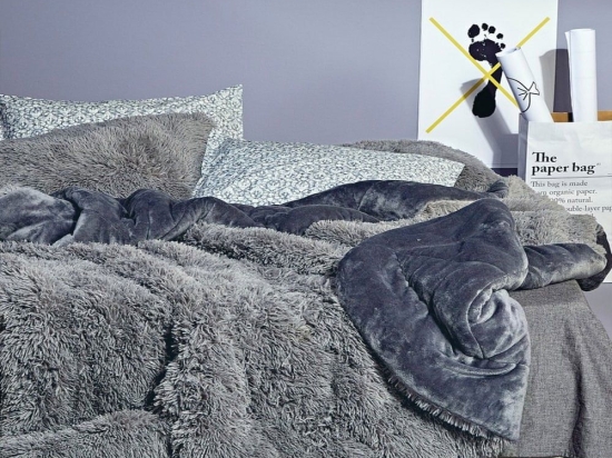 Κουβερτοπάπλωμα Γούνινο Calore 22 Grey Kentia Μονό 160x220cm 100% Hollowfiber