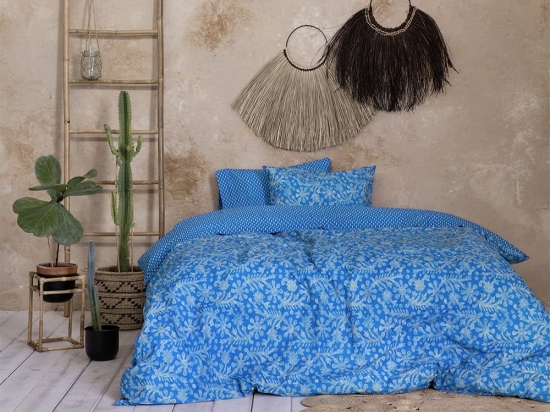Σεντόνια Salma Με Λάστιχο (Σετ 4τμχ) Blue Nima King Size 180x232cm Viscose-Βαμβάκι