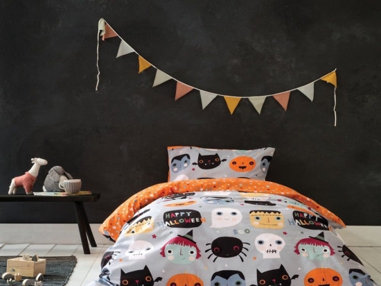 Παπλωματοθήκη Παιδική Happy Halloween (Σετ 2τμχ) Grey-Multi Nima Μονό 160x240cm 100% Βαμβάκι
