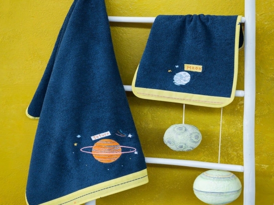 Πετσέτες Βρεφικές Solar System (Σετ 2τμχ) Blue-Yellow Nima Σετ Πετσέτες 70x140cm 100% Βαμβάκι