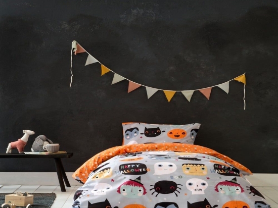 Σεντόνια Παιδικά Happy Halloween Με Λάστιχο Grey-Multi Nima Μονό 100% Βαμβάκι