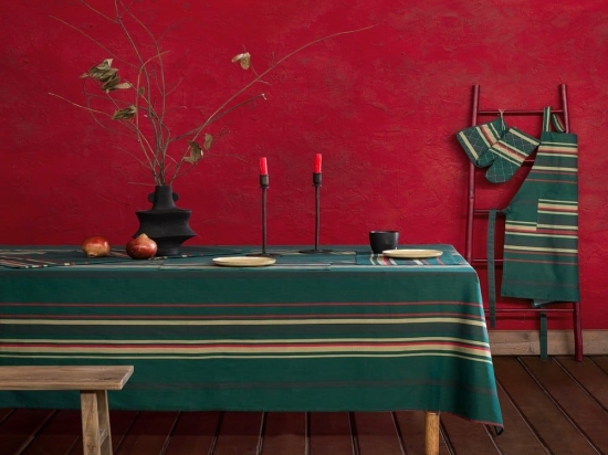 Τραπεζομάντηλο Tinsel Green-Red Nima 150X190 100% Βαμβάκι