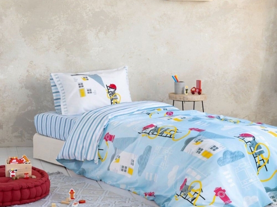Σεντόνια Παιδικά Pompier (Σετ 3τμχ) Light Blue Nima Μονό 170x255cm 100% Βαμβάκι