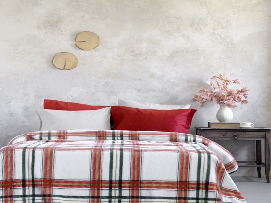 Κουβέρτα Βελουτέ Joy Red-Ecru Nima Μονό 160x220cm Πολυέστερ