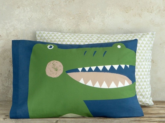 Μαξιλαροθήκες Παιδικές Crocodile (Σετ 2τμχ) Green-Blue Nima 52X72 100% Βαμβάκι