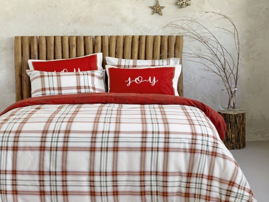 Παπλωματοθήκη Joy (Σετ 3τμχ) Red-Ecru Nima Υπέρδιπλο 220x240cm 100% Βαμβακερή Φανέλα