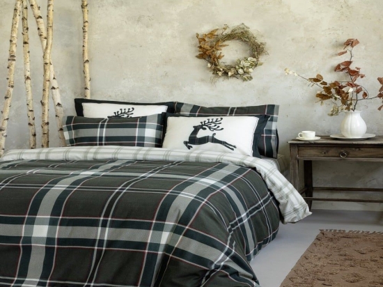 Σεντόνια Φανελένια Holiday (Σετ 4τμχ) Green Nima Διπλό 220x260cm 100% Βαμβακερή Φανέλα