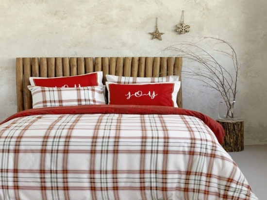 Σεντόνια Φανελένια Joy (Σετ 4τμχ) Red-Ecru Nima Υπέρδιπλο 240x260cm 100% Βαμβακερή Φανέλα