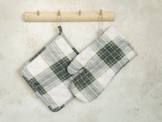 Σετ Κουζίνας 2τμχ Γάντι Με Πιάστρα Royal One Size Green Nima 100% Βαμβάκι