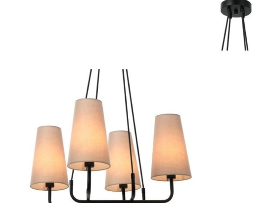 Φωτιστικό Οροφής HL35424P59BG 4ΧΕ14 57Χ57ΧΗ110 Black-Beige Aca Decor Μέταλλο,Ύφασμα