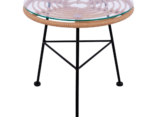 ΤΡΑΠΕΖΙ ΜΕΤΑΛΛΙΚΟ ALLEGRA HM5459 ΜΕ WICKER ΜΠΕΖ ΚΑΙ ΓΥΑΛΙ Φ45Χ46Υεκ.