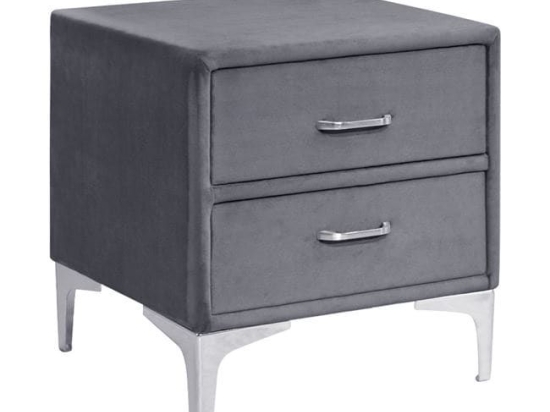 Κομοδίνο Lyon HM594.01 Grey 45x38x48Υ εκ. Βελούδο, Μέταλλο