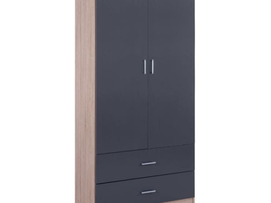 Ντουλάπα Reina HM338.04 Δίφυλλη Με 2 Συρτάρια 80x42,5x180,5cm Sonama-Grey Δίφυλλη Μελαμίνη