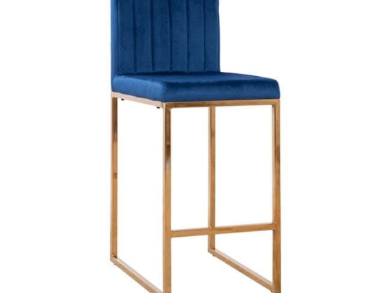Σκαμπό Bar Piper Blue & Gold HM8525.08 40x49x96Υ εκ. Σετ 2τμχ Βελούδο, Μέταλλο