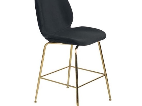 Σκαμπό Nora Μεσαίου Ύψους HM8524.04 Black & Gold Σετ 2τμχ Βελούδο, Μέταλλο
