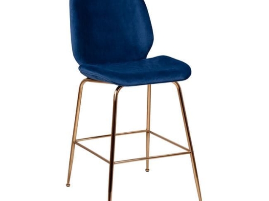 Σκαμπό Nora Μεσαίου Ύψους HM8524.08 Blue & Gold Σετ 2τμχ Βελούδο, Μέταλλο