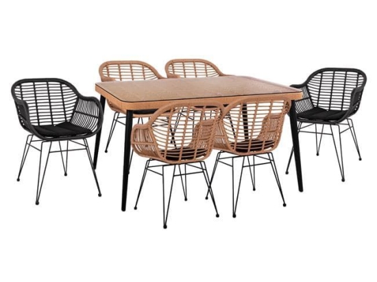 Τραπεζαρίας Σετ 7Τμχ 160X90X78Υ Beige & Black HM10513 6 Θέσεων