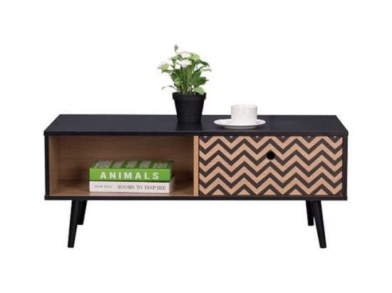 Τραπέζι Σαλονιού Charleen HM8668 Black-Natural 100x50x40Υ εκ. Μελαμίνη