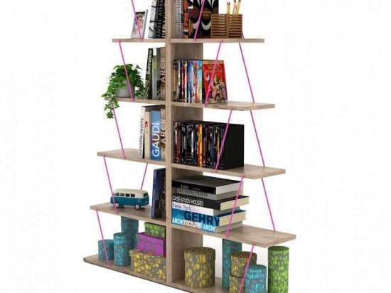 Βιβλιοθήκη Σετ 2Τμχ Mini Tars HM11302.04 130x22x146Ycm Sonoma-Fuchsia Μελαμίνη