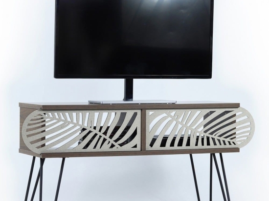 Έπιπλο Τηλεόρασης Sillia HM9188.01 106x30x48cm Walnut-Ecru Μελαμίνη,Μέταλλο