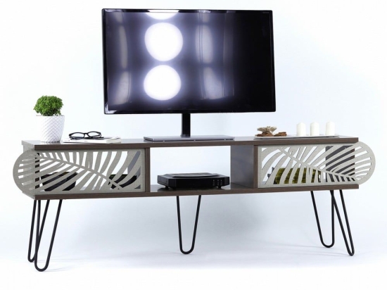 Έπιπλο Τηλεόρασης Sillia HM9189.01 151x30x48cm Walnut-Ecru Μελαμίνη,Μέταλλο