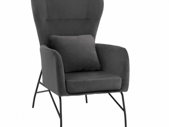 Πολυθρόνα Μπερζέρα HM8721.01 67x80x102cm Grey - Black Βελούδο, Μέταλλο