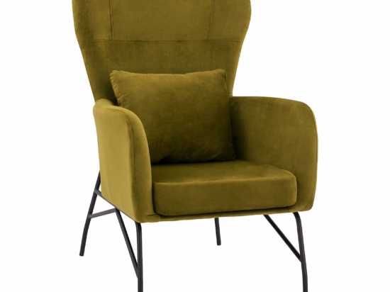Πολυθρόνα Μπερζέρα HM8721.13 67x80x102cm Olive - Black Βελούδο, Μέταλλο