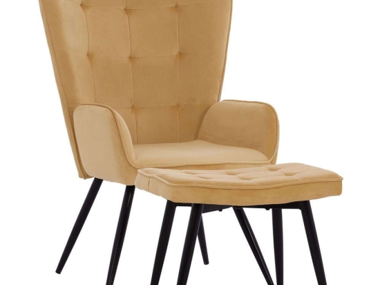 Πολυθρόνα - Μπερζέρα Με Υποπόδιο Crawley HM8918.09 70x57x103cm Black-Gold