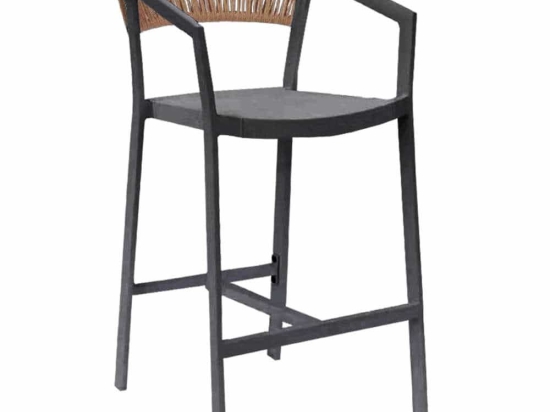 Σκαμπό Με Μπράτσα & Πλάτη Rattan HM5892.01 56x59x106cm Textline Anthracite Beige