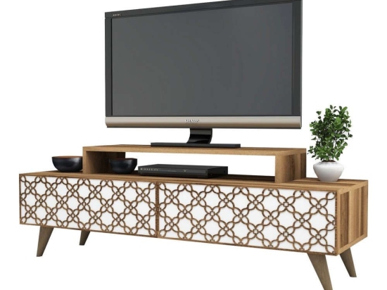 Έπιπλο Τηλεόρασης HM9510.04 140x41,8x48,8cm Walnut-White Μελαμίνη