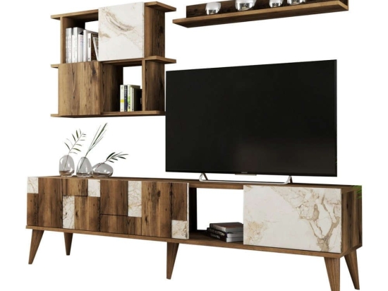 Σύνθεση Τηλεόρασης HM9437.03 180x33,8x48,6cm Walnut-White Μελαμίνη