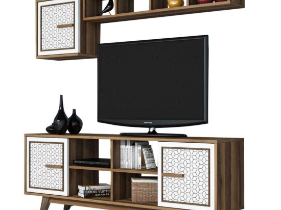Σύνθεση Τηλεόρασης HM9513.03 160x35x56,2cm Walnut-White Μελαμίνη