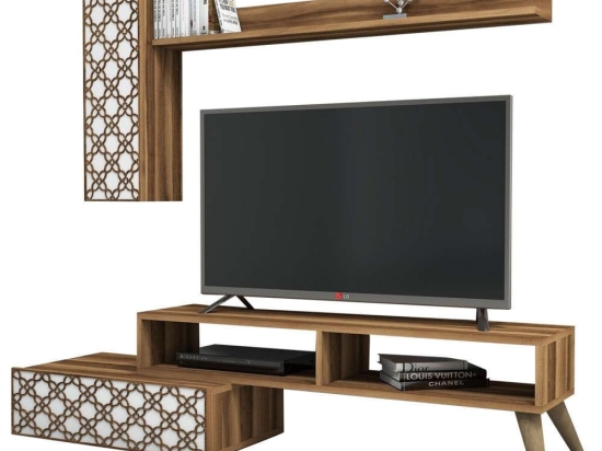 Σύνθεση Τηλεόρασης (Σετ 2Τμχ) HM9518.04 150x37,2x37,8cm Walnut-White Μελαμίνη