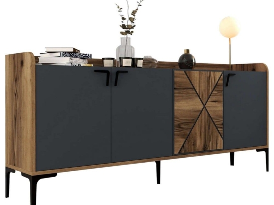 Μπουφές HM9433.01 180x35x78cm Walnut-Anthracite Μελαμίνη,Μέταλλο