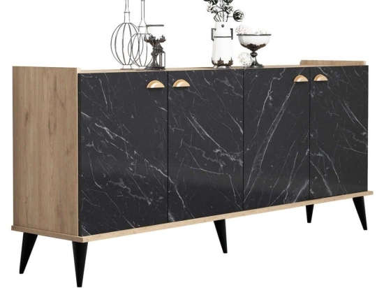 Μπουφές Με Εφέ Μαρμάρου HM9045.01 180x41x778cm Natural-Black Μελαμίνη,Mdf