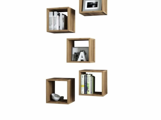 Ράφια Τοίχου HM9519.02 (Σετ 5Τμχ) 30x30x24cm Walnut Μελαμίνη