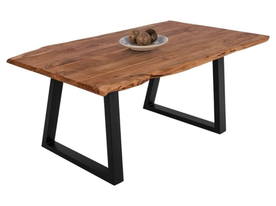 Τραπέζι Montana HM8336.11 160x90x78cm 4cm Μασίφ Ξύλο Natural-Black Μέταλλο,Ξύλο
