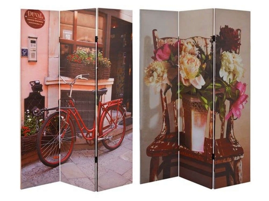 Παραβάν Τρίφυλλο Δύο Όψεων Bike And Chair HM8136 180x121x2,5cm Σε Καμβά Multi Καμβάς