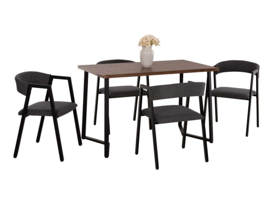Τραπεζαρία (Σετ 5Τμχ) Jay HM9529.01 Τραπέζι 120x70x76cm & 4 Καρέκλες Walnut-Grey 4 Θέσεων Mdf,Μέταλλο
