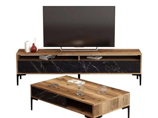 Σύνθεση Σαλονιού (Σετ 2Τμχ) HM11855.01 Walnut-Black Marble Μελαμίνη