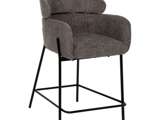 Σκαμπό Μπαρ Wolf HM8584.01 Μεσαίου Ύψους 56x56x96cm Με Μπουκλέ Ύφασμα Grey Μέταλλο,Ύφασμα