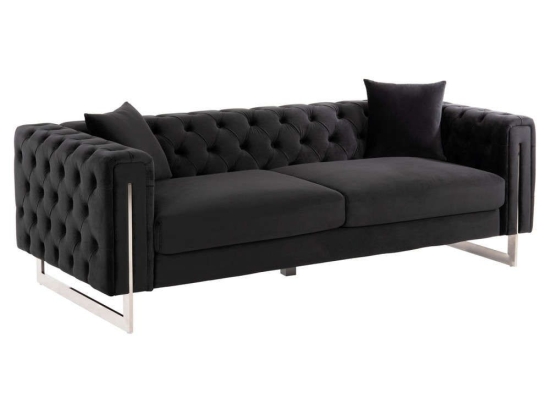 Καναπές Τ.Chesterfield Mobar HM3263.04 212x87x68cm Πόδια Μεταλλικά & Βελούδο Black Βελούδο, Μέταλλο