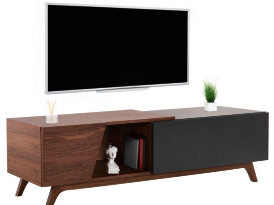 Έπιπλο Τηλεόρασης Hudson HM9748 180x40x50cm Mdf Dark Grey-Walnut Mdf