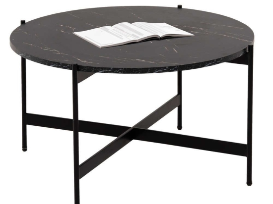 Τραπέζι Σαλονιού HM9588.01 Φ80x45cm Με Μαύρη Μεταλλική Βάση Εφέ Μαρμάρου Black Mdf,Μέταλλο