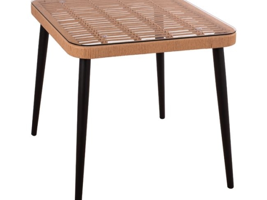 ΤΡΑΠΕΖΙ ΜΕΤΑΛΛΙΚΟ ALLEGRA HM5536 ΜΕ WICKER ΣΕ ΜΠΕΖ ΑΠΟΧΡΩΣΗ & ΓΥΑΛΙ 80X80X78Y εκ.