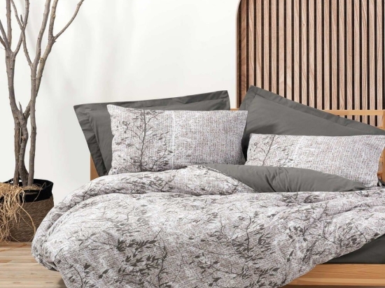 Σεντόνια Earthy Με Λάστιχο (Σετ 4τμχ) Grey Madi Υπέρδιπλο 160x250cm 100% Βαμβάκι