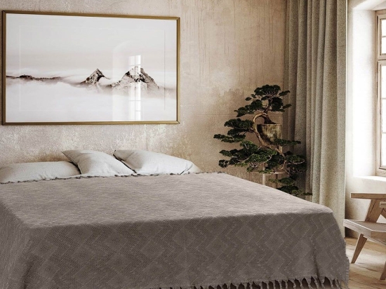 Κουβέρτα Tifoon Πικέ Ζακάρ Brown Madi Υπέρδιπλο 220x240cm 100% Βαμβάκι
